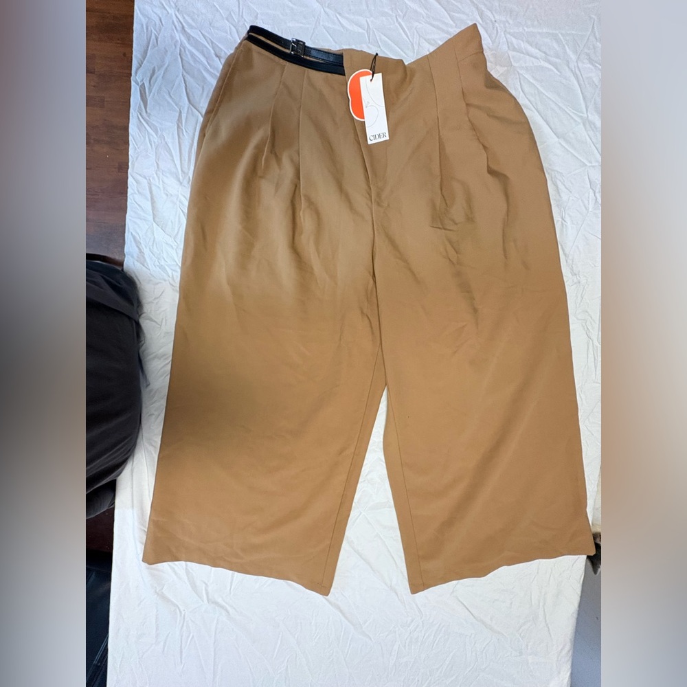 Cider Wide Leg High Rise Pants Tan Elastic Waist 3XL 36” Inseam NWT